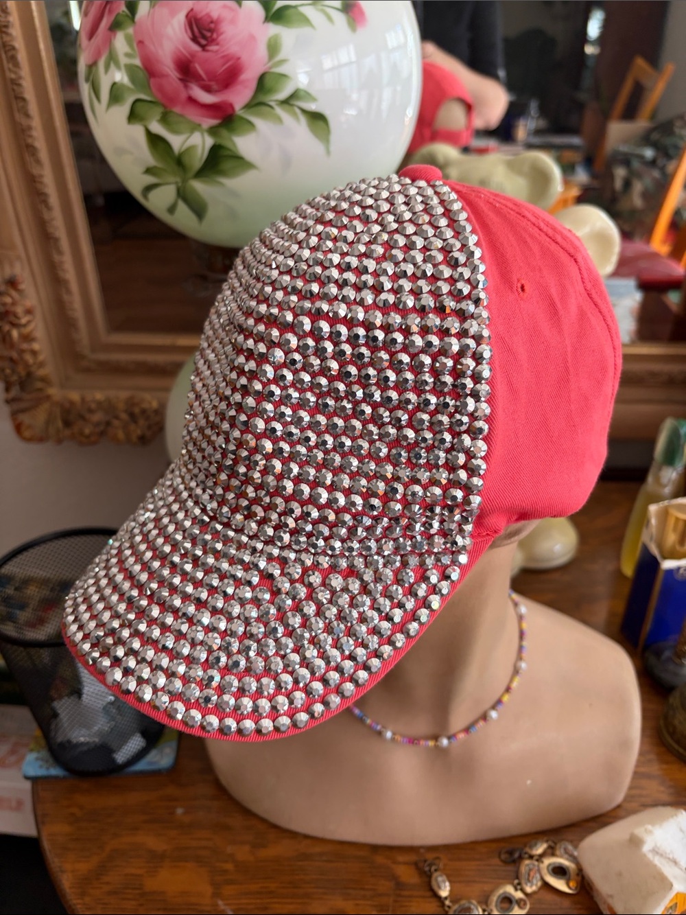 Crystal-Embellished Pink Baseball Cap